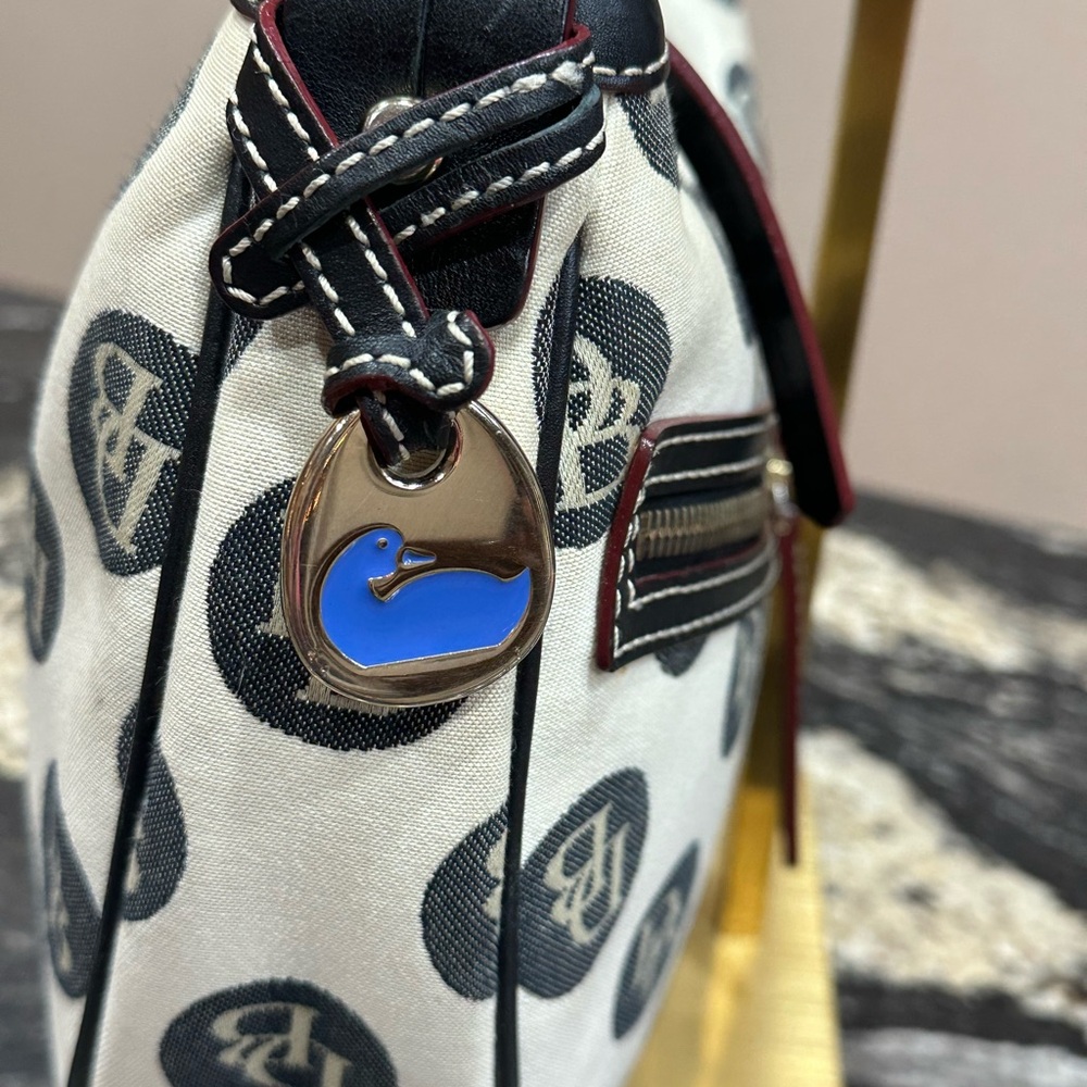 Dooney & Bourke Y2K White Logo Crescent Shoulder Bag with Dark Brown Trim - Picture 4 of 13